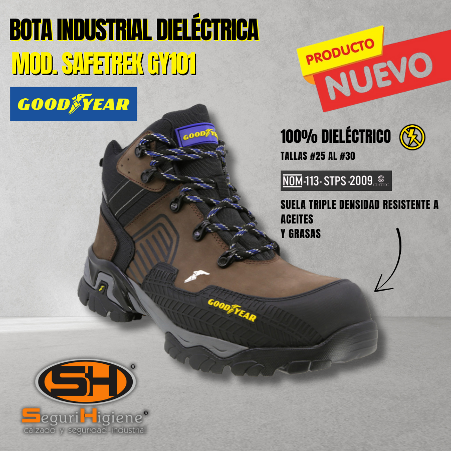 Calzado Industrial Tipo Borceguí, Marca Goodyear, Modelo SAFETREK GY101 Café