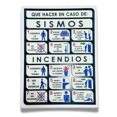 Señalamiento qué Hacer en Caso de Sismos e Incendios 60X75 Mate