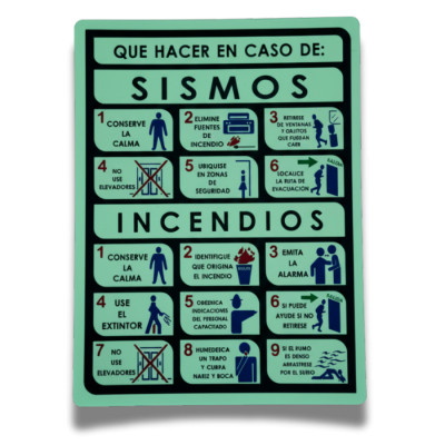 Señalamiento qué Hacer en Caso de Sismos e Incendios 60X75 Fotoluminiscente