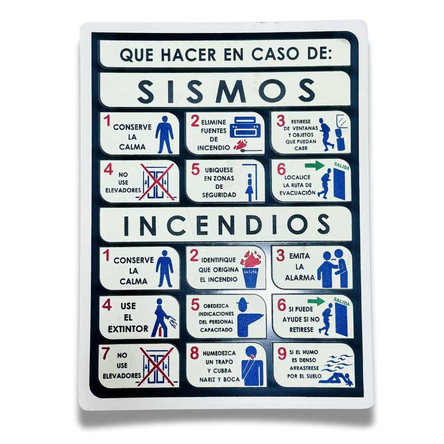 Señalamiento qué Hacer en Caso de Sismos e Incendios 60X75 Mate